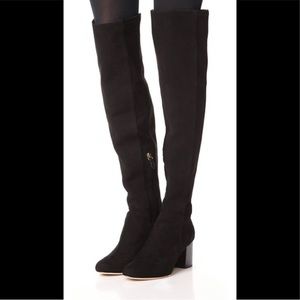 Diane Von Furstenberg grey suede leather over the knee block heel LUZZI boots